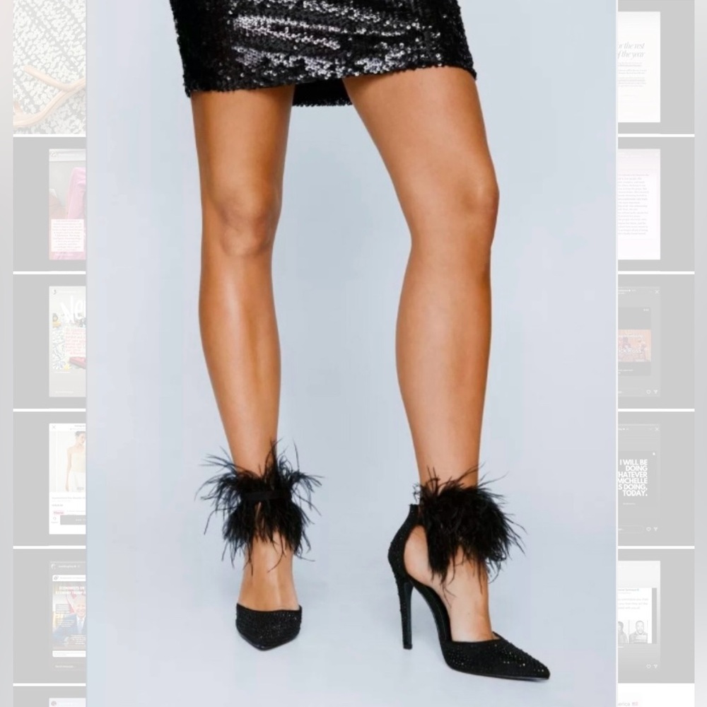 Elegant Black Feathered Stiletto Heels